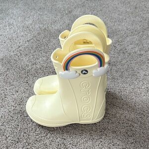 CROCS Kids Cream Boots with Rainbow Accent